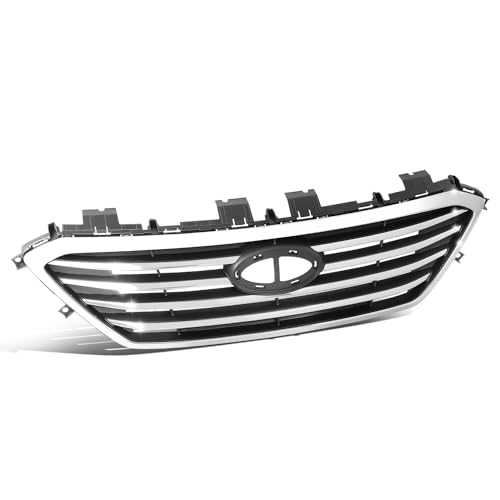 DNA MOTORING Horizontal Slats Grille Grill Compatible with 15-17 Sonata Eco/Limited/Sport 2.0L, w/o Auto Cruise/Sport Bumper, Exclude Hybrid, Painted Silver w/Chrome Moulding, OEM-GR-HY1200174