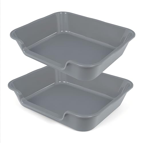 Ying Tutu 2 Pack of Extra Large Cat Litter Box (ABS Material), Low Entry Senior Litter Pen for Geriatric Kitty Big Cats, Jumbo Pet Safe Litter Boxes Tray for Indoor Pets Potty (Gray, 24