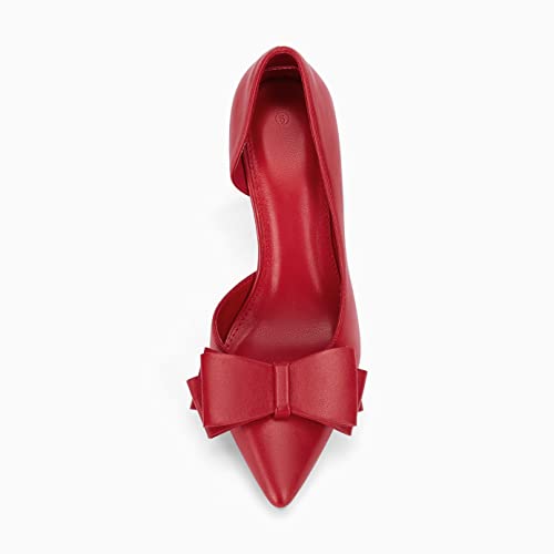 Image of Womens Bow Heels Closed Pointed Toe Dress Shoes Stiletto Slip on Wedding Pumps