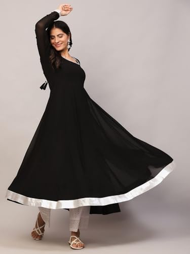 Image of KZA Women's Georgette Hand Embroidered Flared Anarkali Suit for Women | Full Sleeves Flare Anarkali Dress for Woman | Ethnic Flared Anarkali Kurta for Women