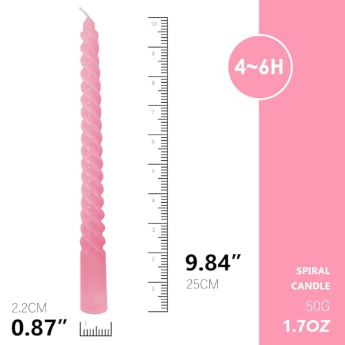 Topsics Spiral Twisted Taper Candles, Set of 4 Dinner Candles, Unscented Taper Candlesticks 10 inch Tall,Ideal Valentines Day Gift, Pink and Purple Tapered Candles