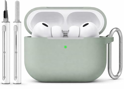 Image of Meyaar for AirPods Pro 3 Case 2025 with Cleaner Kit,Soft Silicone Protective Cases for Apple AirPods Pro 3rd Generation Case for Women Men,AirPod Pro 3 Cases Cover with Keychain (Pista Green)