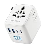 decqle 海外 変換プラグ コンセントマルチ変換プラグ 2 USB-C＆2 USB-Aポート& 追加の2ピンACコンセント ６台同時充電 全世界対応（アメリカ/イギリス/韓国/ヨーロッパ/オーストラリア/中国などの224+国々に対応）旅行用 パソコンに対応 白い