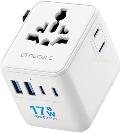decqle “Pro” Reiseadapter Weltweit, Reisestecker mit 2 USB-C ＆ 2 USB-A | Internationaler Reisestecker, Universaladapter, KEIN Spannungswandler, für EU, UK, US, AU ＆ 200+ Länder (We