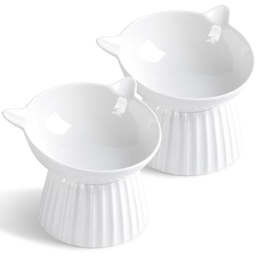 Katzennäpfe Erhöht, Keramik Katzen Näpfe für Futter und Wasser, mit 15° Geneigt Design, gegen Erbrechen und Whisker Friendly