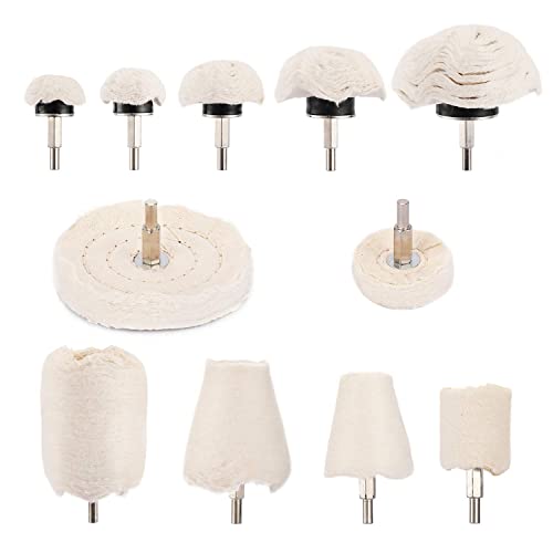 11 Pcs Buffing Wheel Set For Drill, Polishing Tool Kit, 1/4” Hex Shaft Cotton Grinding Head For Rotary Tools #TOP7