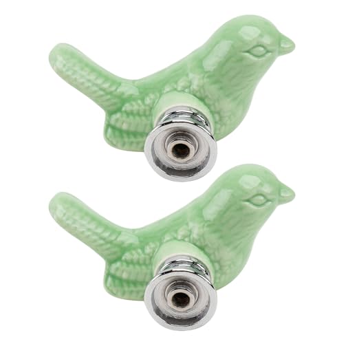 HOLIDYOYO 2個 欧州風モダン引き出しノブ セラミック製単穴取っ手 グリーン キャビネットクローゼット用かわいい鳥デザイン