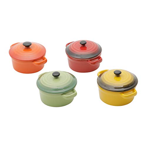 CJ 4 MINI PANELAS PORCELANA C/TAMPA COLORIDAS 13x8cm