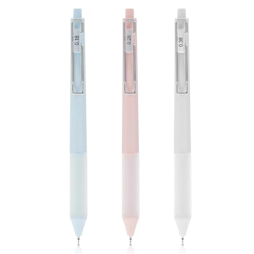 Ymapinc 3Pcs Ultra Fine Point Pens, Black Ink Pens 0.18mm/0.28mm/0.38mm Retractable Smooth Writing Cute Pen with Silicone Grip for Note taking Sketching Drawing Stationery Journaling Stationery