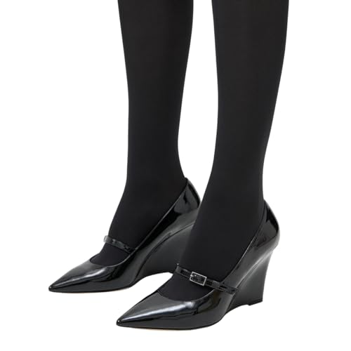 FOWT Women Pointed Toe Strappy Pumps Sexy Stable Wedge High Heels Buckle Wedding Evening Party Shoes Size 4-16 US4