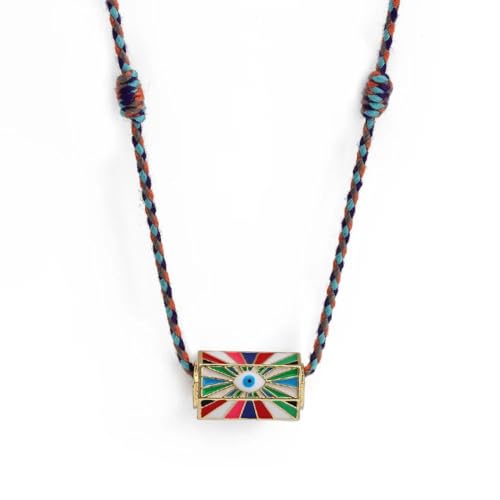 Collier oeil grec multicolore cordon tressé coeur pour femme et fille