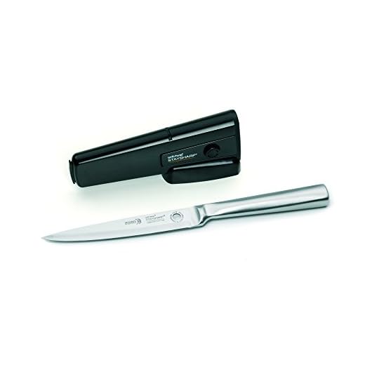 Wiltshire Stainless Steel Handle 15cm Utility Knife with Built in Sharpener and Locking Sheath