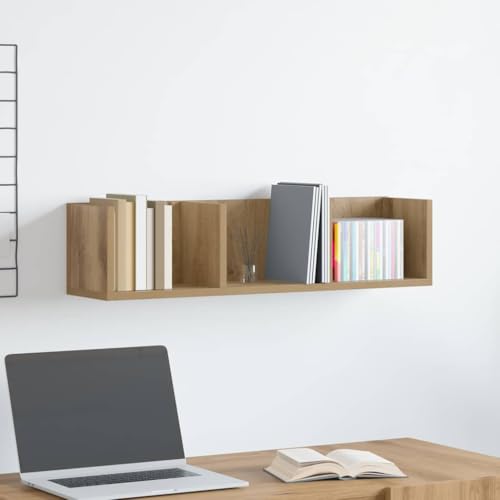 CD Wandregal Artisan-Eiche 75x18x18 cm Holzwerkstoff, 3-Fach CD-Regal schwebend für DVDs, Bücher, Zeitschriften, Dekoration, Wandmontiertes Multimedia-Regal für Wohnzimmer, 40 kg belastbar