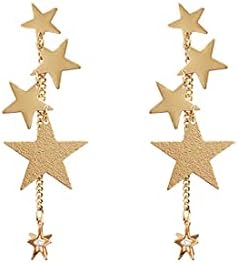 18k Gold Star Long Tassel Zinc Dangle Earrings for Women Shooting Star Earrings Meteor Lucky Star Pearl Drop Earrings Jewelry (Gold)