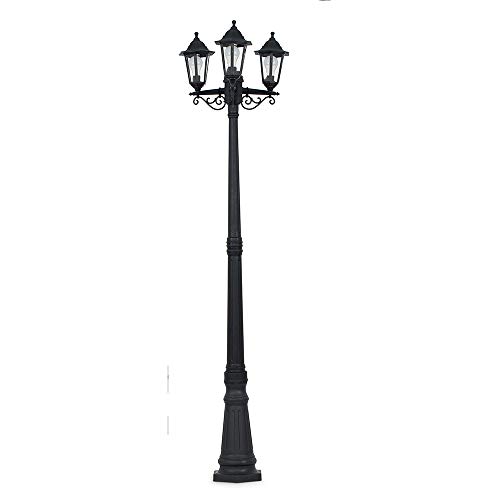 MiniSun | Traditional 1.95m Black 3 Way Lamp Post Light | Post Lights, Home Décor & Improvement Essential | Includes 6W LED Bulbs [Warm White] | Mains Wired