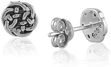 SilverCloseOut Rhodium Plated Sterling Silver Womens Interlocking Celtic Antrim Knot Stud Earrings Ladies Celtic Braid Earrings Silver Girls Celtic Knot Studs