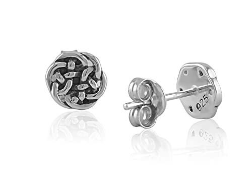 Silvercloseout Rhodium Plated Sterling Silver Womens Interlocking Celtic Antrim Knot Stud Earrings Ladies Celtic Braid Earrings Silver Girls Celtic Knot Studs #TOP2