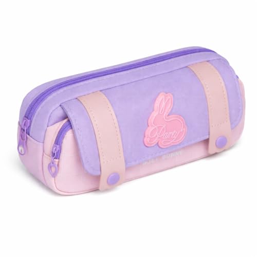 Image of Kawaii Cute Aesthetic Pencil Case for Students | Large Capacity Multi-Pocket Pencil Pouch with Zipper | Cartoon Stationery Organizer Bag for School, College & Office Supplies (Purple)