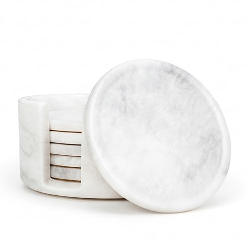 UrbanFocal Marble Coaster Set of 6-3.7' Round Marble...