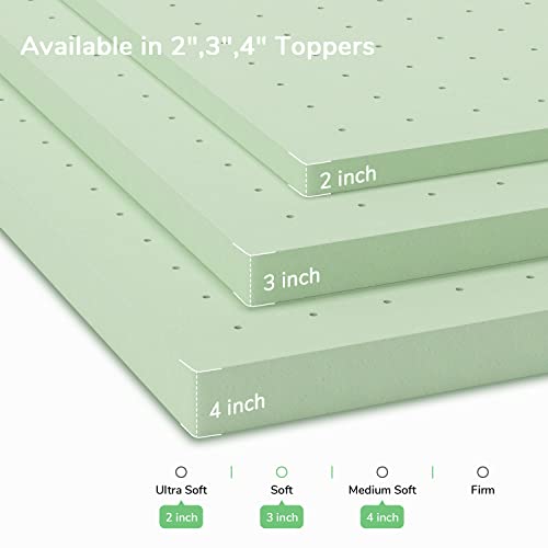 Image of Novilla 3 Inch Memory Foam Mattress Topper Twin Size, Gel Infused Ventilated Design Twin Mattress Topper for Refreshing & Comfort Sleep, Soft Memory Foam Topper Twin, Light Green