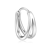 Pendientes de Aro Doble para Hombre, Frio Personalidad Pendientes de Tendencia Hip Hop, Único Clásico Pendientes de Plata de Ley para Hombre, Regalo para Hombre