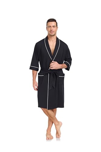 Image of COLORFULLEAF 100% Cotton Men's Bathrobes Summer Kimono Short Sleeve Lightweight Soft Breathable Spa Robe for Men