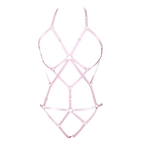Women Strappy Full Cage Body Harness Lingerie Garter Belt Set Waist Hollow Crop