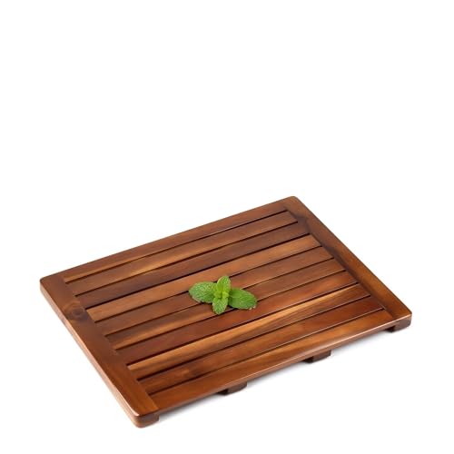 Teak Shower Mat 24 x 18 inch Wood Bath Mat for Inside Shower Wooden Shower Floor Teak Wood Mat for Bathroom Spa & Outdoor Use - SM-001V
