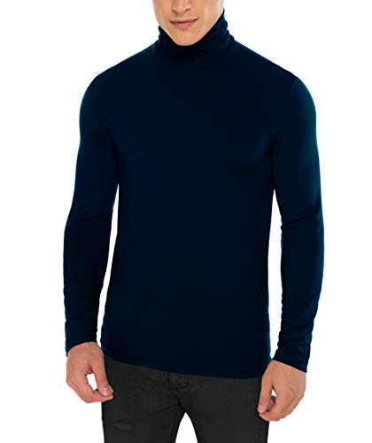 Derminpro Men's Slim Fit Soft Turtleneck Long Sleeve Thermal T-Shirt Dark Navy Large