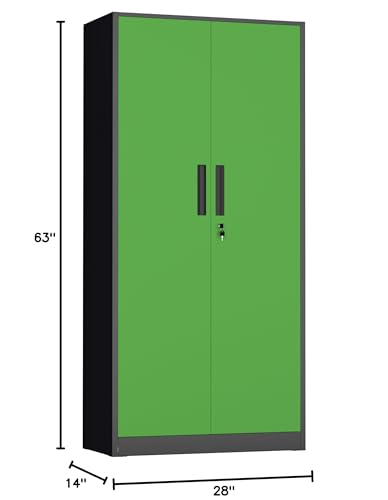Image of INTERGREAT Metal Storage Cabinet with Lock, 63 inch H Metal Cabinets Storage with 2 Doors and 4 Adjustable Shelves, Locking Garage Cabinet for Home Office, Kitchen, Bathroom (Black Green)
