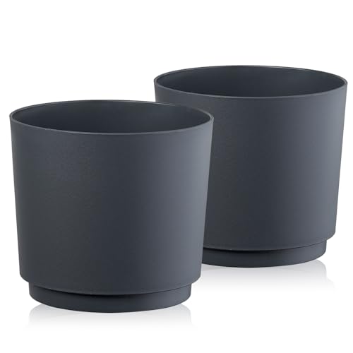 Tymar Übertopf Matte, Blumentopf, Blumenübertopf aus Kunststoff, 2er-Pack (Anthrazit; ø 20 cm)