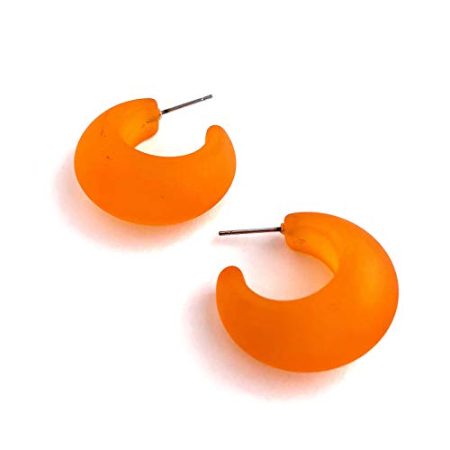 Orange Hoop Earrings | vintage frosted lucite snail shell hoops