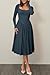 CHYRII Womens Spring Fashion 2025 Square Neck Long Sleeve Casual A-Line Midi Dress Blue L