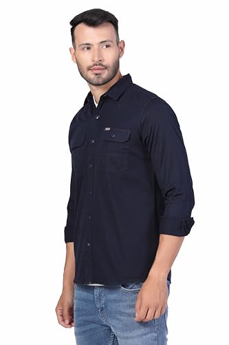 Image of Men's Cotton Twill Utility Shirt | Full Sleeve Button-Down Casual Shirt | Dual Chest Pockets | Comfortable Regular Fit | Everyday Wear