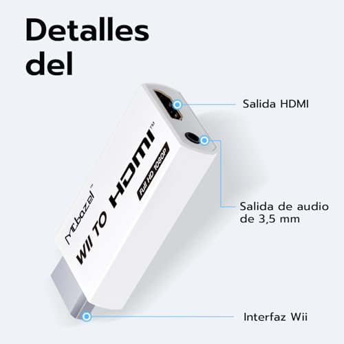 Mcbazel Wii a HDMI Converter, Convertidor de Adaptador Wii HDMI de Video Full HD 1080P con Audio de 3.5mm