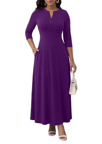 Image of MarryUP Women's V-Neck 3 /4 Sleeve Elegant Maxi Dress with Pockets Church Dresses 2026
