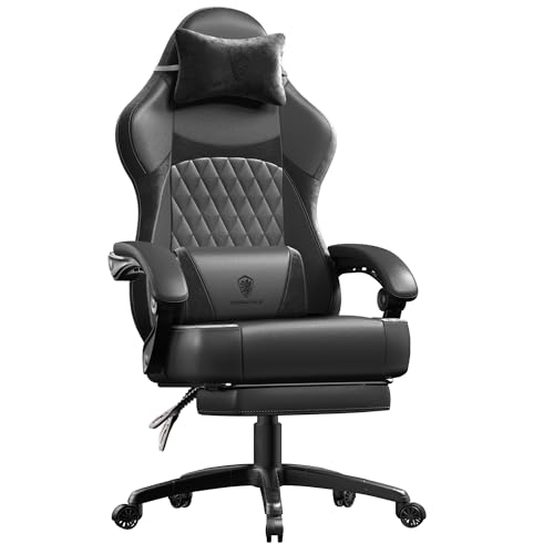 Dowinx Gaming Stuhl, Ergonomischer Gamer Sessel aus PU-Leder mit Lendenstütze, Massagefunktion und breiter Rückenlehne, Belastbar bis 150 kg, Schwarz Dowinx Gaming Stuhl, Ergonomischer Gamer Sessel aus PU-Leder mit Lendenstütze, Massagefunktion und breiter Rückenlehne, Belastbar bis 150 kg, Schwarz