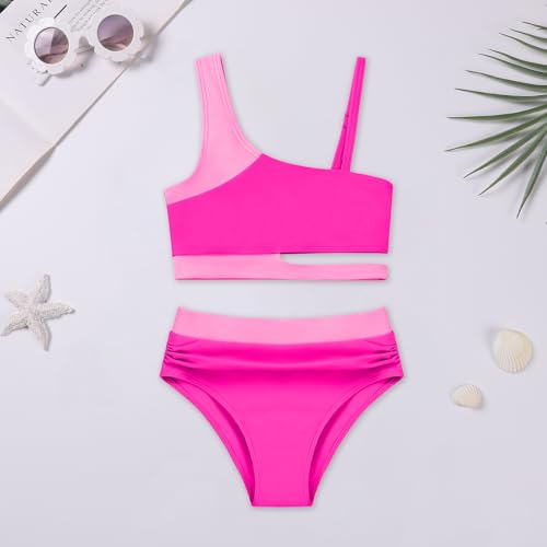 Image of Girls 2 Piece Bathing Suits Kids Color-Blocking High Waist Bikini Set Teen Swimsuit Beach Swimwear for 3-16 Years