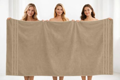 Image of DAN River 2 Pack Bath Sheets Extra Large 35x70, Large Bath Towels for Adults, XL Oversized Heavy Duty Towel Set, 600 GSM 100% Ring Spun Cotton, Soft Quick Dry, Tan