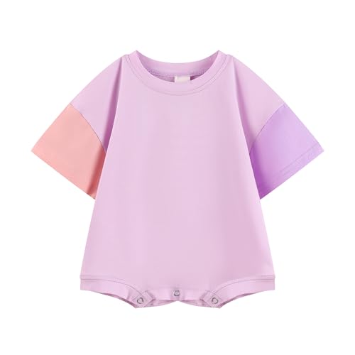 Image of Bafeicao Baby Boy Girl Bubble Romper Color Block Short Sleeve T Shirt Newborn Summer Bodysuit