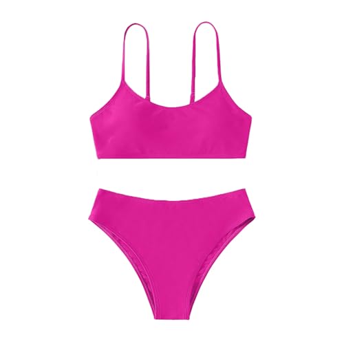 Moonker Girl Cow Swimsuit Girls 2 Piece Solid Bikini Set Spaghetti Beach Bralette Swimsuit High Waist Girls