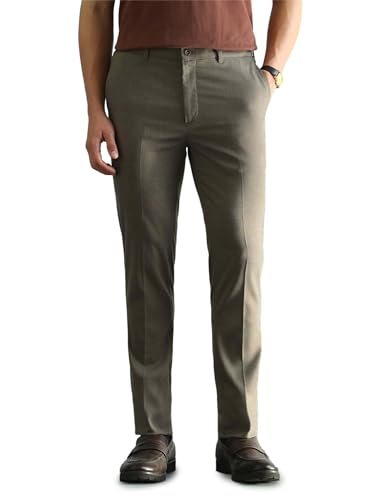Image of Arrow Solid Super Slim Fit Formal Trousers for Men - Full Length Formal Pants for Men Office Wear