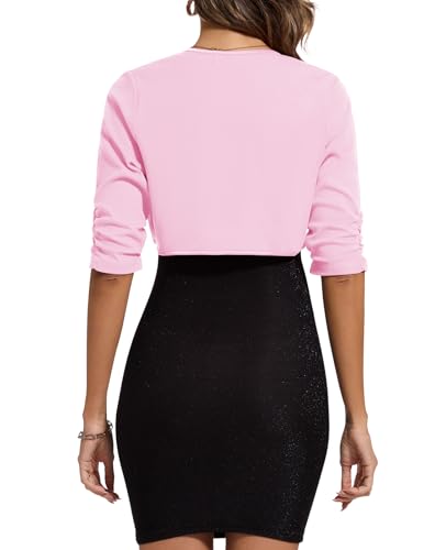 Image of MINTLIMIT Bolero Cardigans for Women Ruched 3 /4 Sleeve Open Front Cropped Cardigan Boleros Shrug Jackets for Evening Dresses