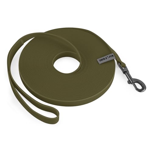 Wolfone Guinzaglio impermeabile da addestramento per cani, 3 m, verde militare, resistente, facile da pulire, adatto per richiamo, nuoto, campeggio, spiaggia, caccia, passeggiate