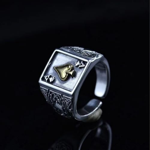 JWM Men\'s Rings Silver Plated Brass Rings Jewelry for Men Women Adjustable Open Rings, Exquisite Packaging (179-Ace of Spades) - Thumbnail 3