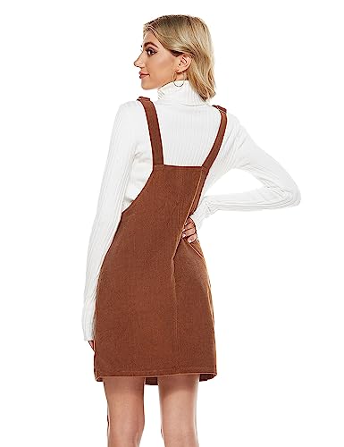 Yeokou Womens Casual Corduroy Bib Knee Length Overalls Pinafore Midi Dress Jumpsuit(Brown-L) thumb #3
