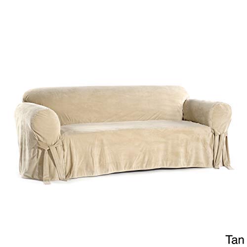 Classic Slipcovers Solid Velvet Sofa Slipcover, Tan