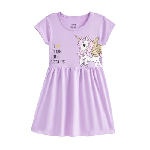 Image of Nap Chief Girls Printed Round Neck Fit & Flare Dress | Cotton Knee Length Half Sleeve Girls Summer Dress for Casual Wear