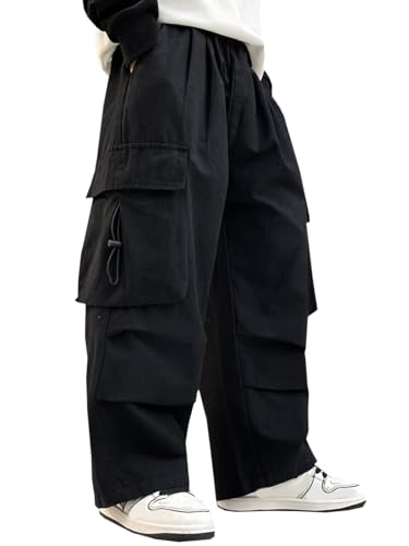 SANGTREE Boy's Casual Baggy Cargo Pants, High Elastic Waist Drawstring Pants for Teen Boys