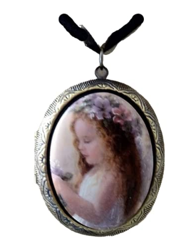 Médaillon porte-photo cassolette pour protéger vos photos, camée porcelaine ange